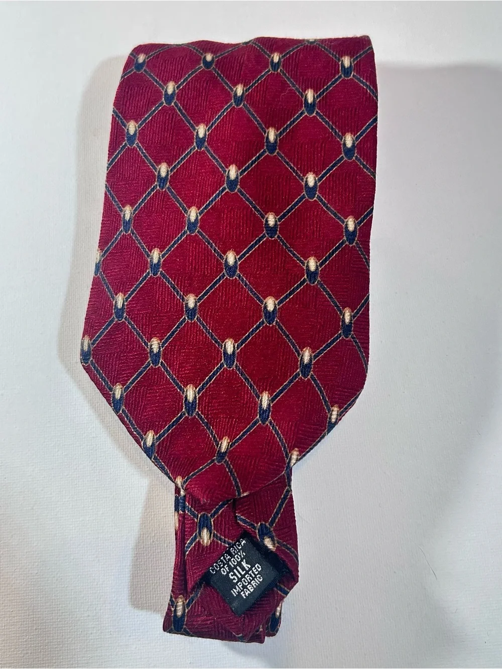 NEO Bill Blass Men’s 100% Silk Tie Burgundy Navy Gold Geometric Necktie